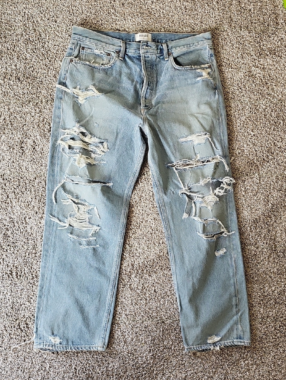 Agolde Distressed Light Blue Jeans